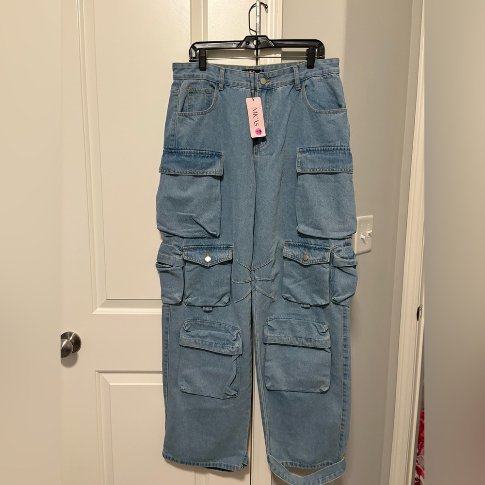 MICAS DENIM MID RISE POCKET STRAIGHT LEG CARGO JEANS NWT XXL - Picture 2 of 10